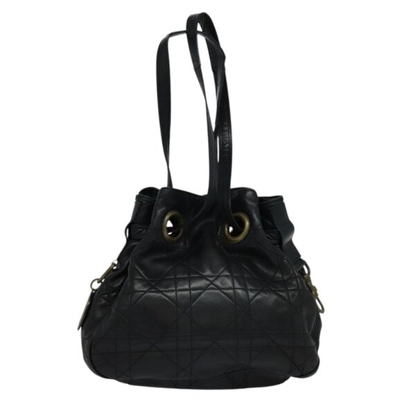 Christian Dior Canage Shoulder Bag Leather Black Gold Auth hk2058 - Picture 2 of 15